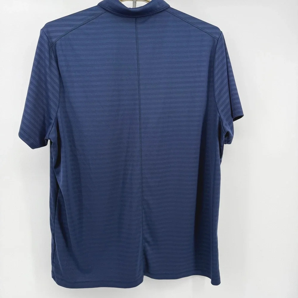 Nike Dri-FIT Polo Shirt Men XXL Navy Blue Striped SS Golf Top embroidered Swoosh